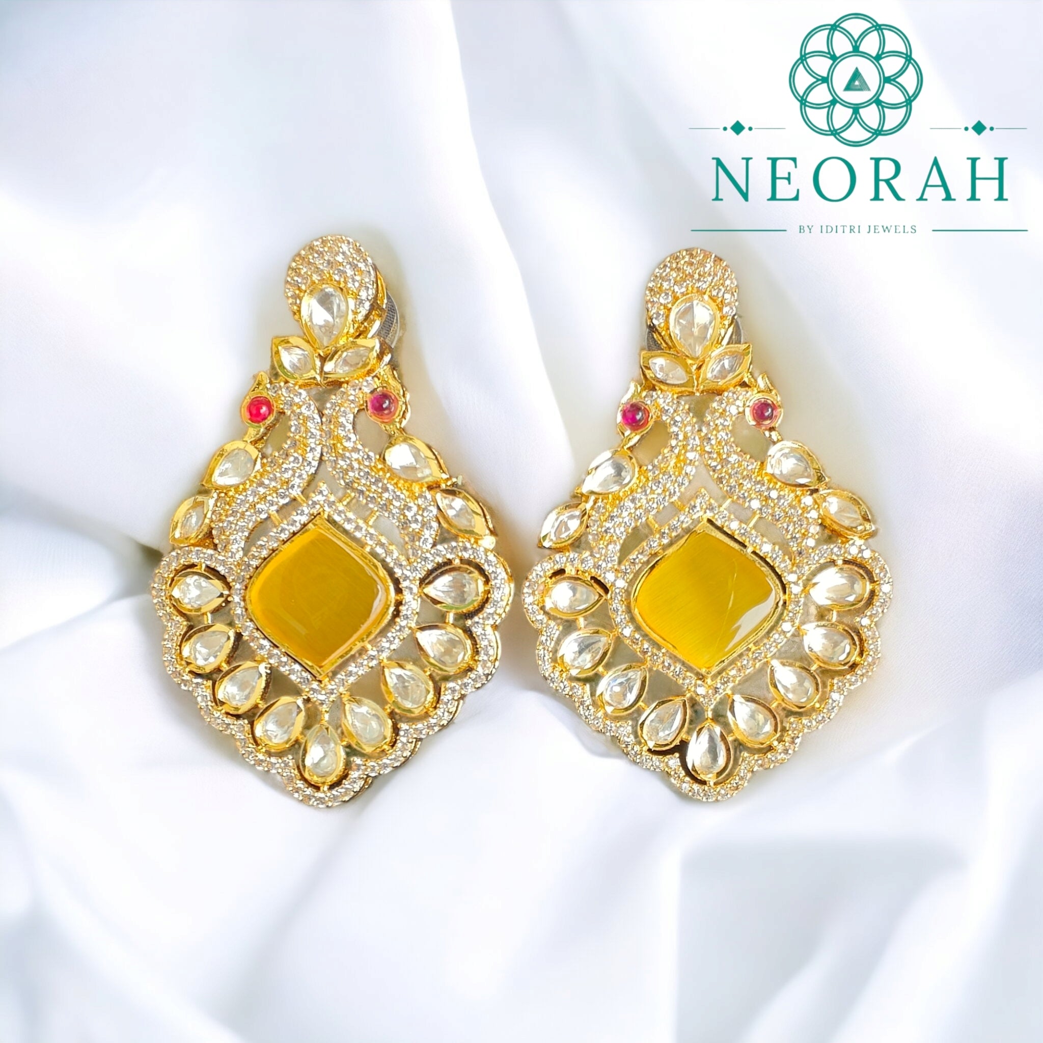 Myshi Polki Earrings- Yellow