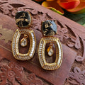 Rahat Doublet Baguette AD Statement Earrings - Black
