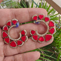 Aaryah Shell Stone Statement Earrings - Coral Red