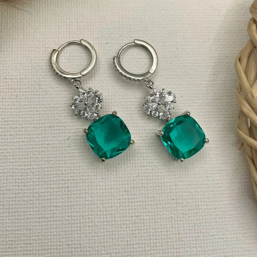 Sonali Swarovski Crystal Zirconia Earrings - Aqua Green