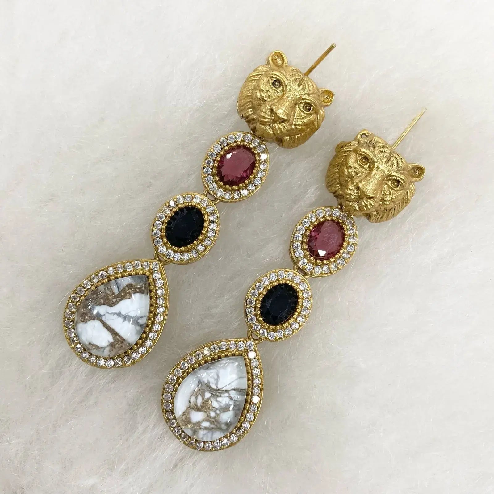 Sabyasachi Inspired Tourmaline Doublet Doha Earrings - White