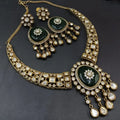 Shafa Uncut Moissanite Polki Hasli Necklace Set - Green