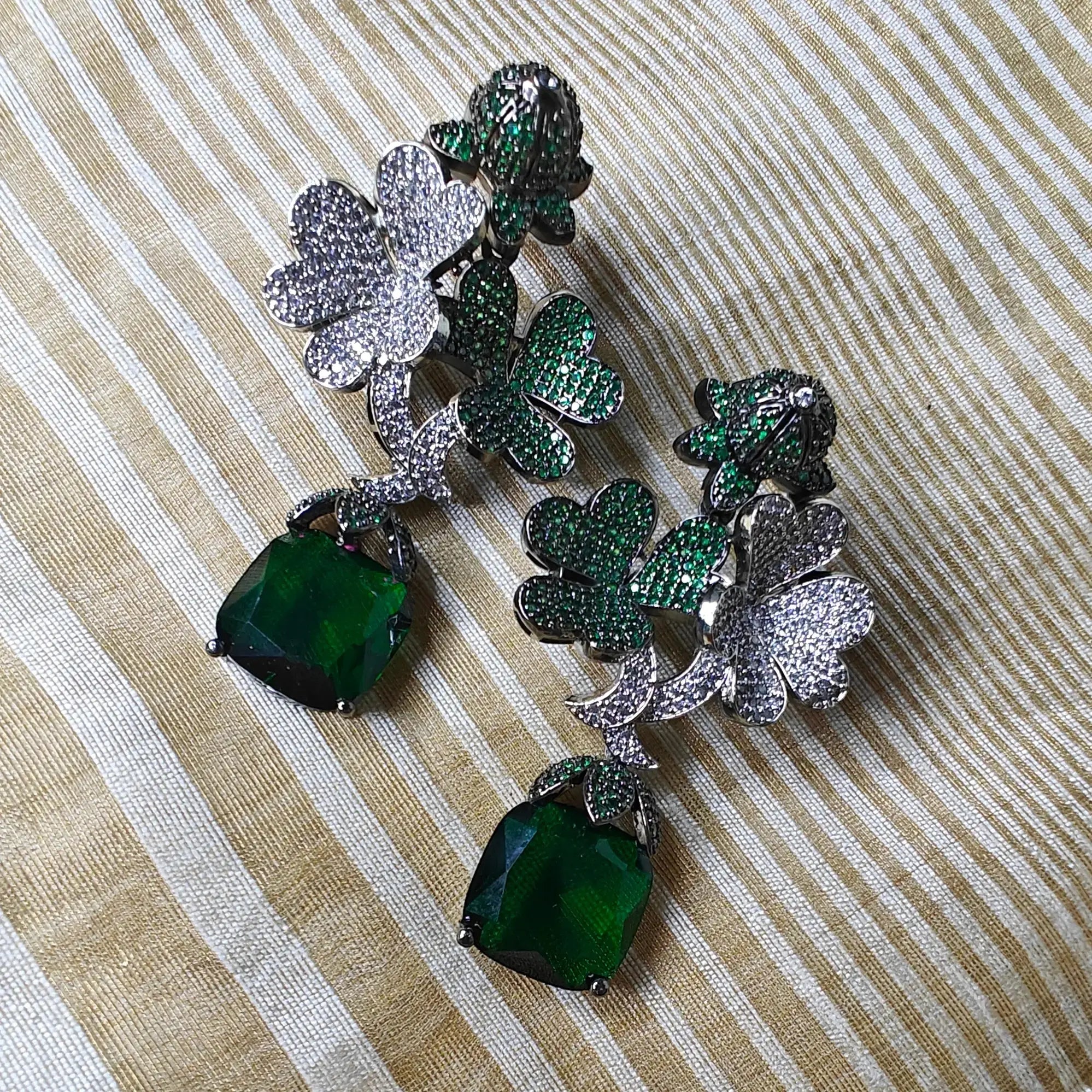 Stella Invisible Setting AD Statement Earrings - Green