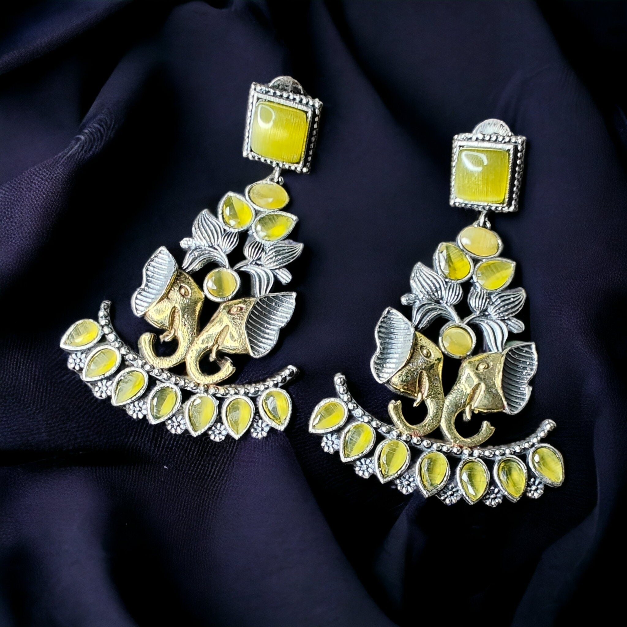 Ganesha Brass Earrings- Yellow