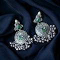 Ruhanika Silver Brass Earrings- Bottle Green
