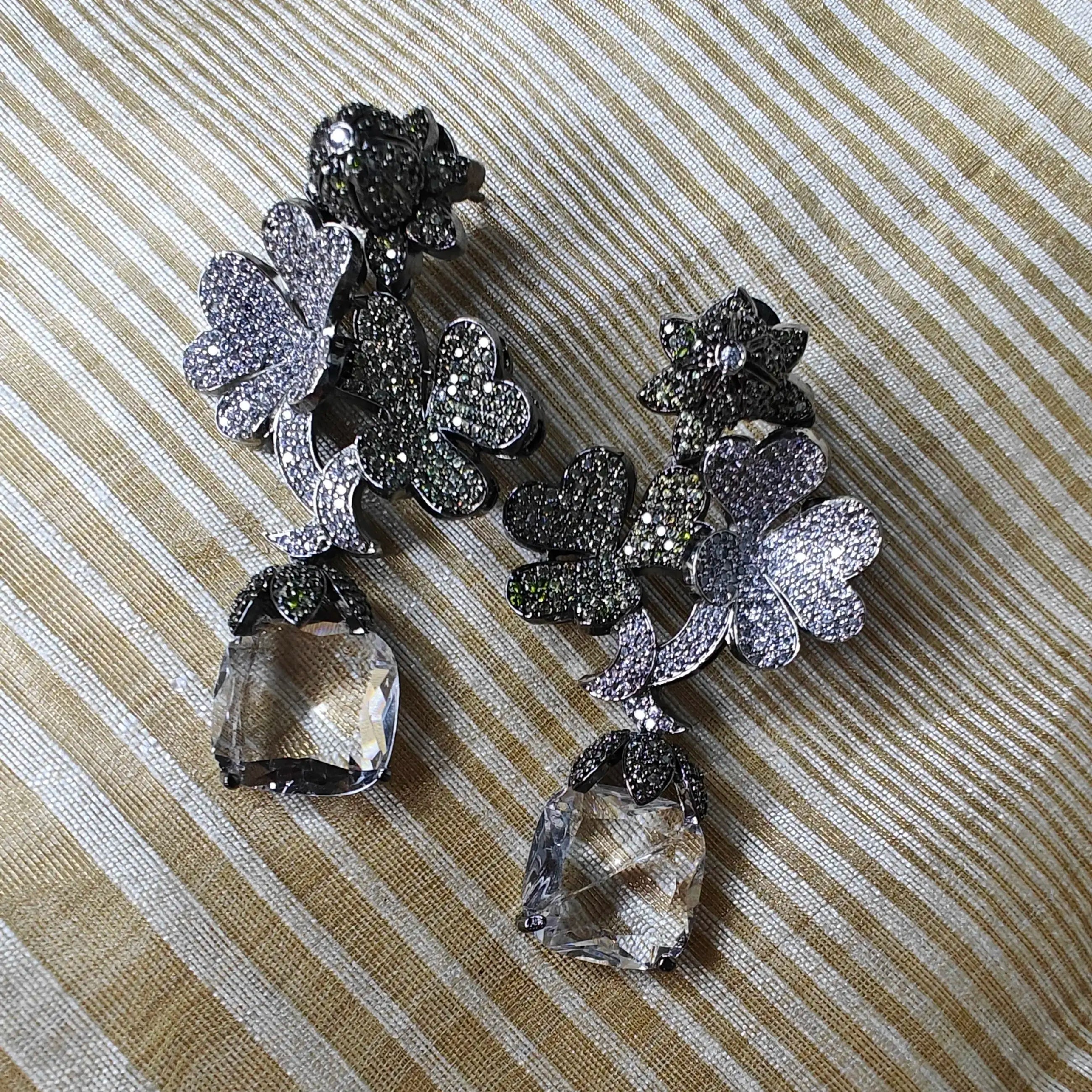 Stella Invisible Setting AD Statement Earrings - Silver And Golden