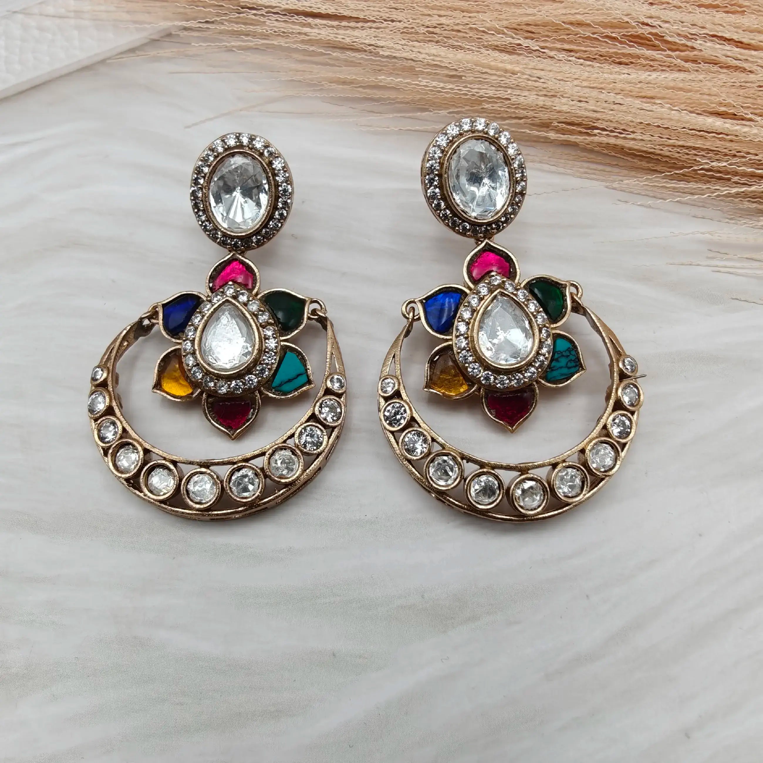 Manvi Talpe Stones Uncut Polki Earrings-Multi