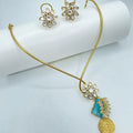 Anam Carving Stone Statement Hasli Set- Aqua Blue