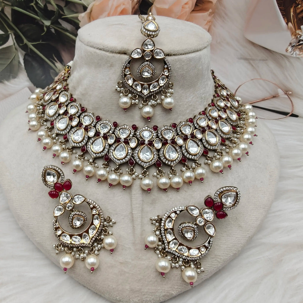 Aafreen Regal Kundan Pearl Set - Maroon