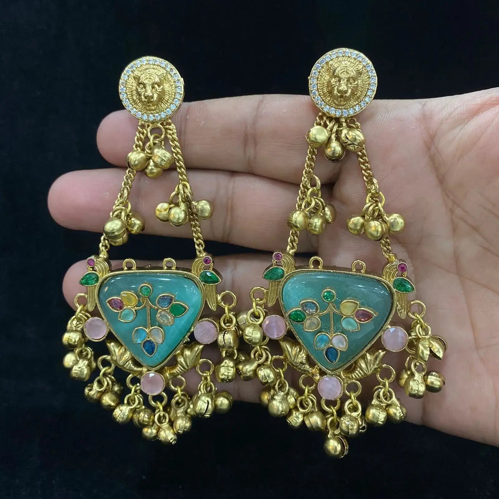 Chiya Bagh Brass Fusion Earrings - Mint Multi