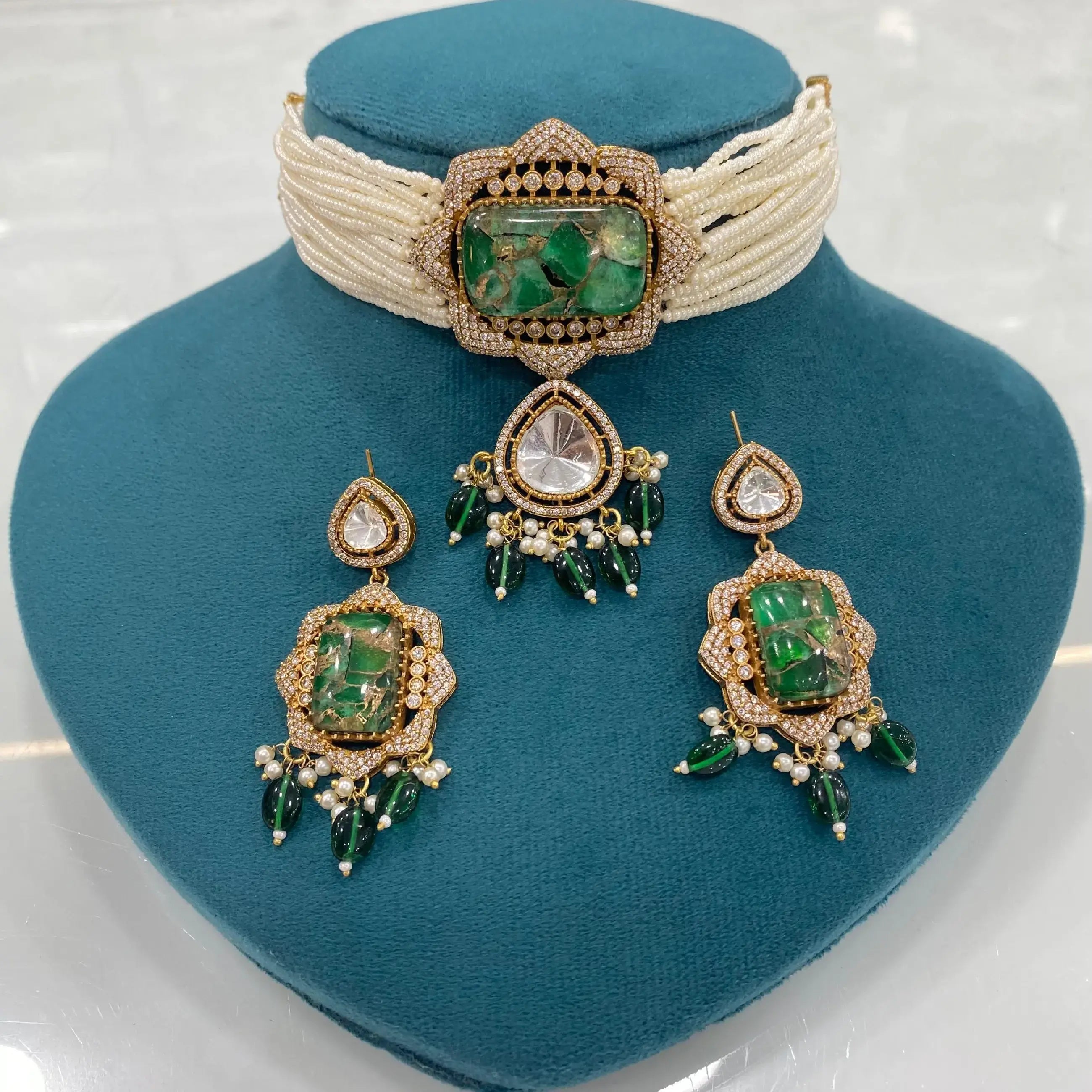 Yashika Tourmaline Doublet Choker Set - Green