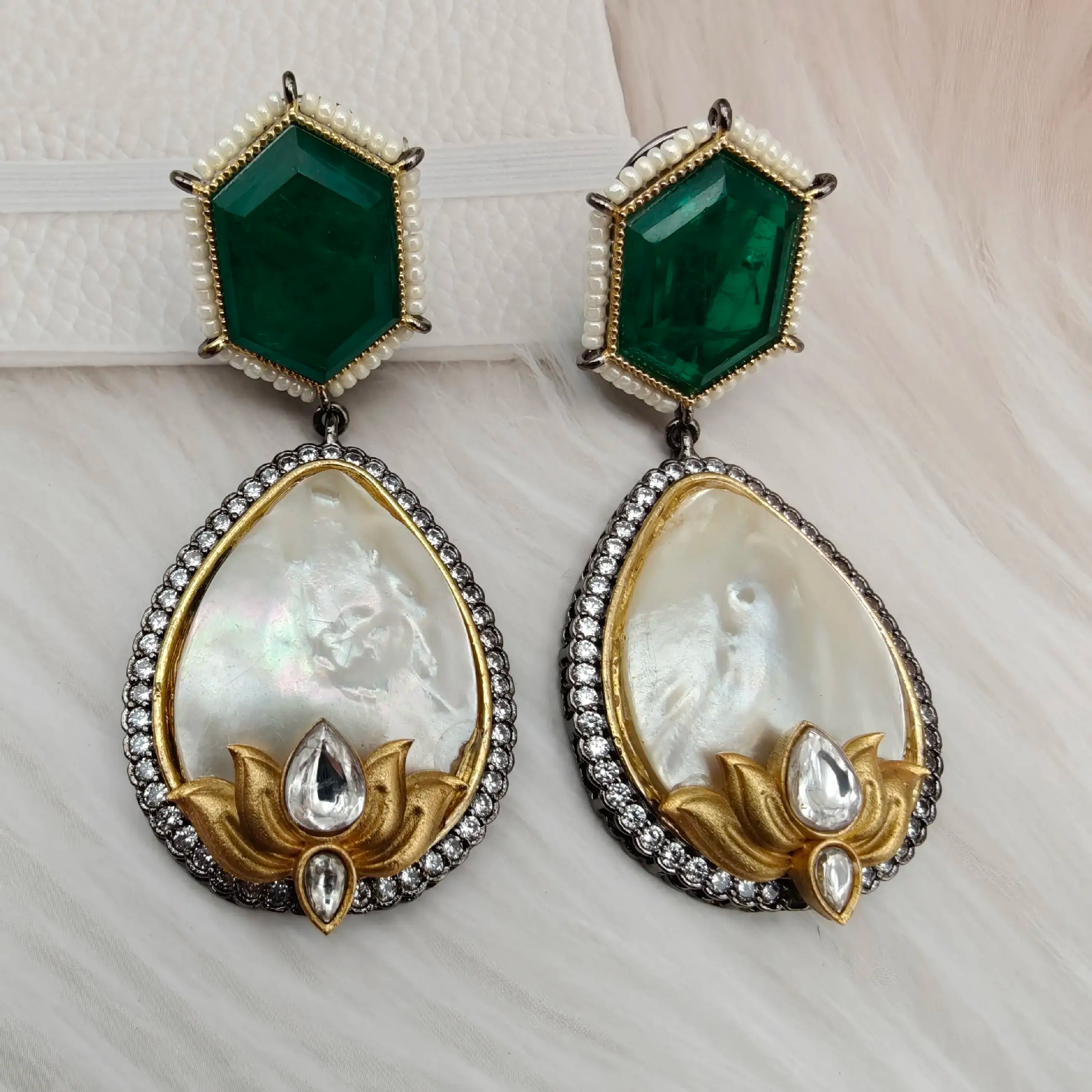Viana Mother Of Pearl And Doublet Statement Earrings - Emerald Green