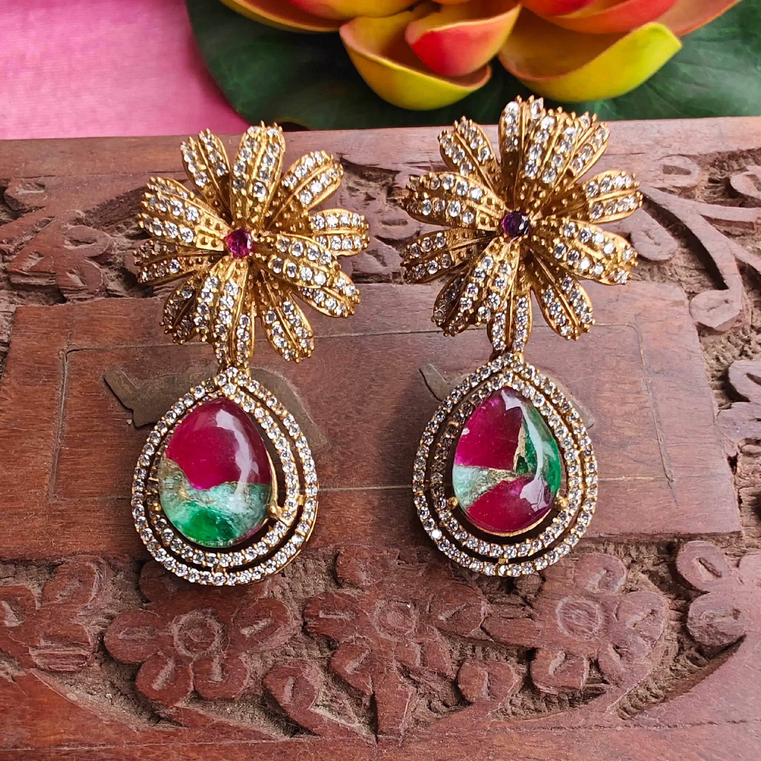 Palm Tree Tourmaline Doublet Earrings- Ruby N Green