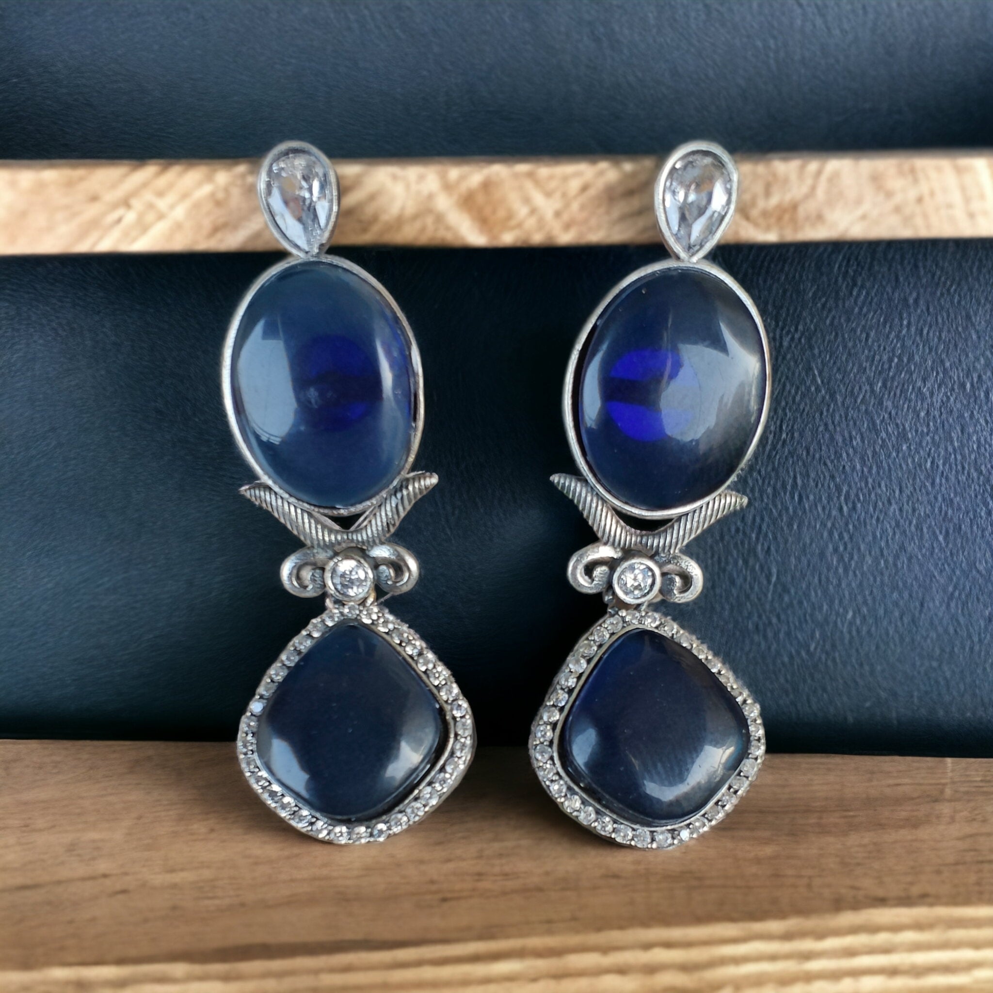 Aliza Brass Earrings- Blue
