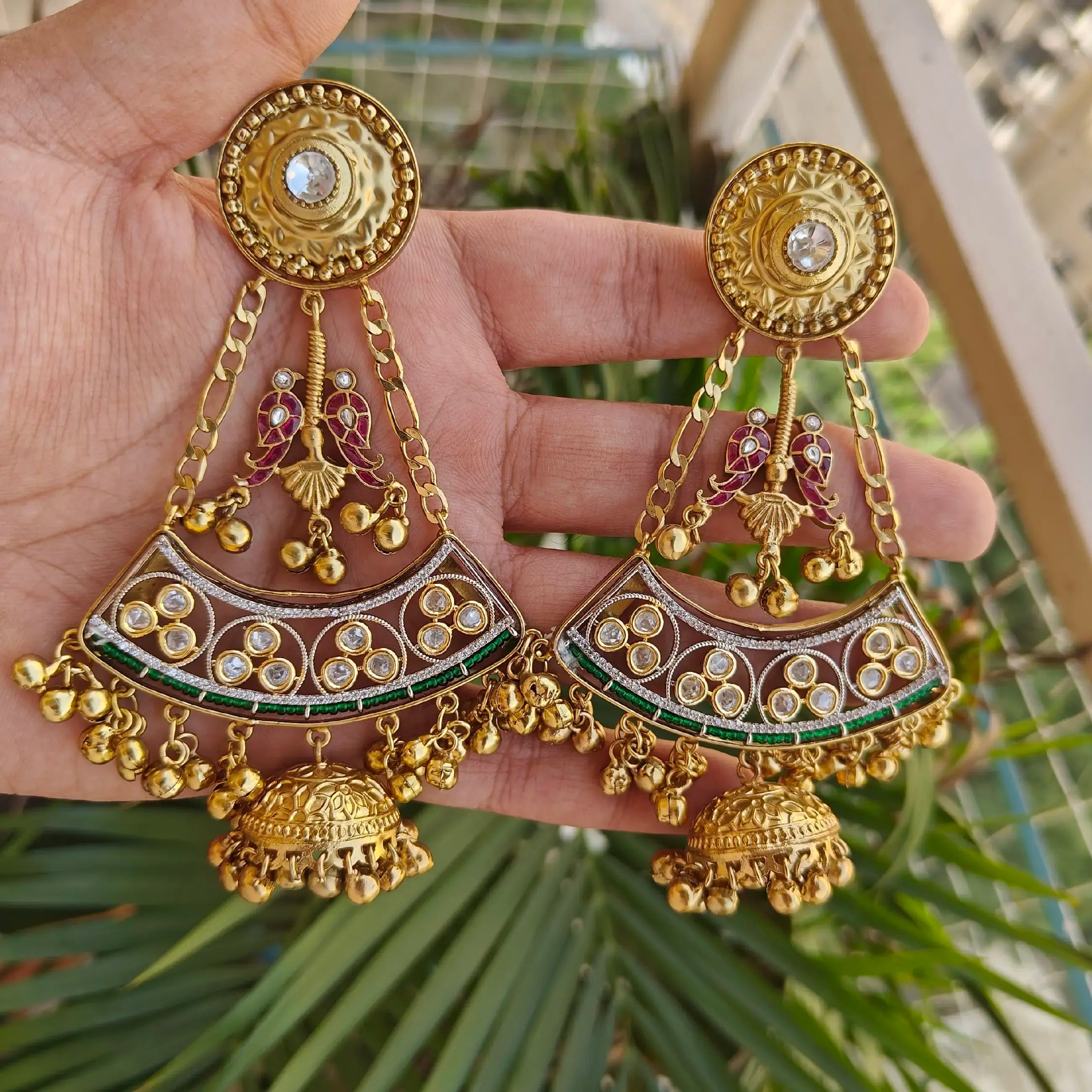 Rubani Amrapali Bird Fusion Brass Earrings - Green