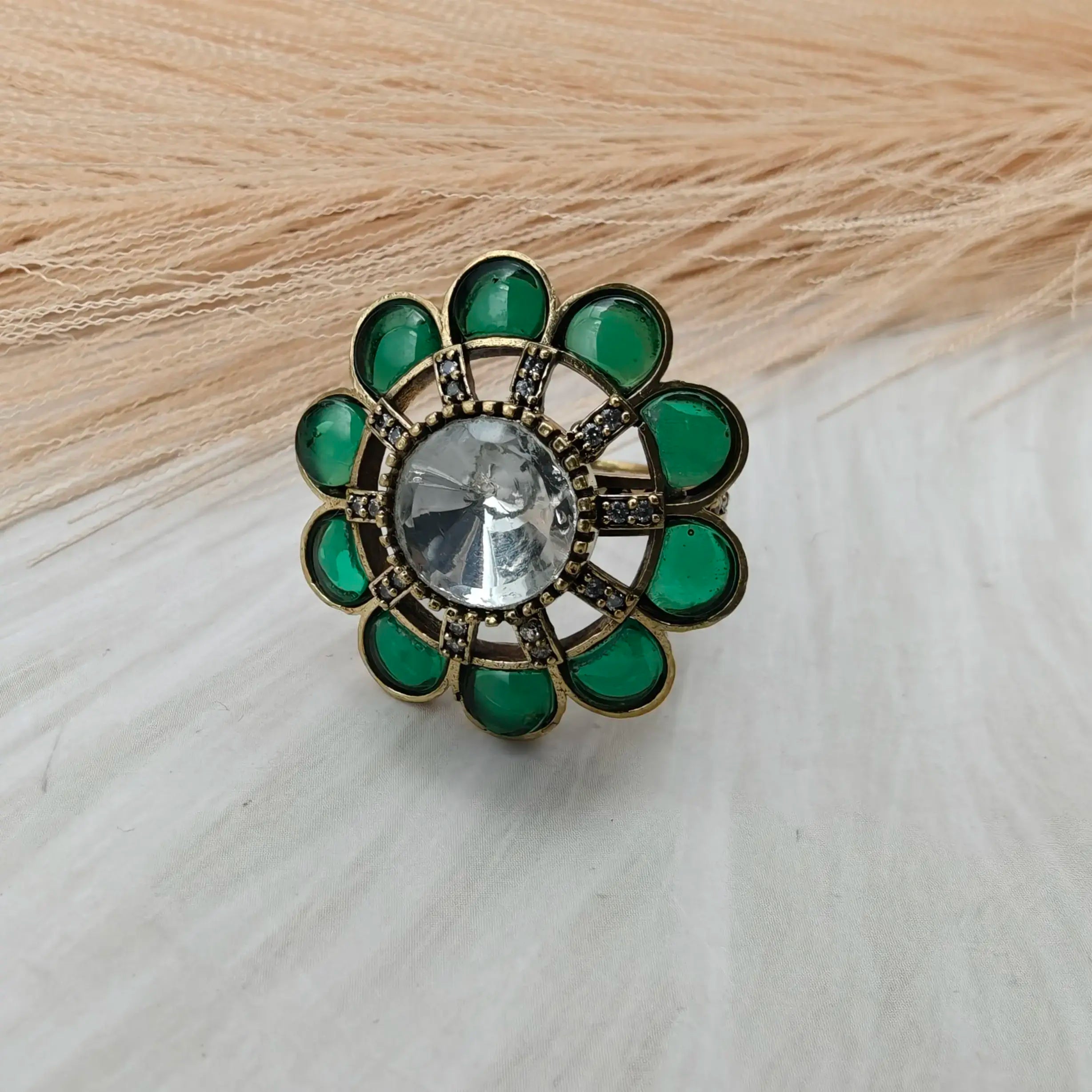 Aashka Takker Stone Ring- Green