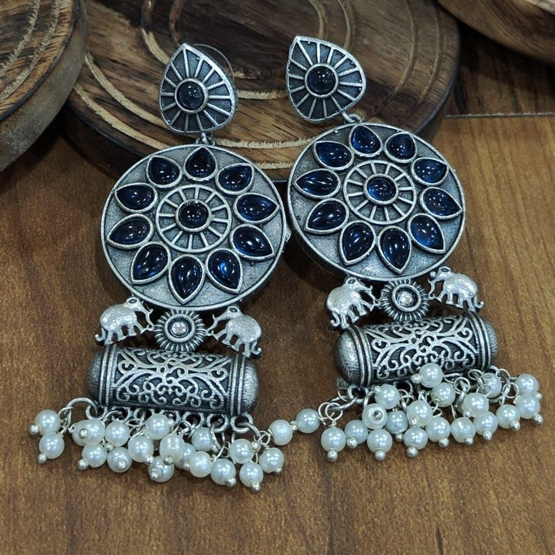 Myra Silver Earrings- Blue