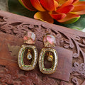 Rahat Doublet Baguette AD Statement Earrings - Metallic Pink