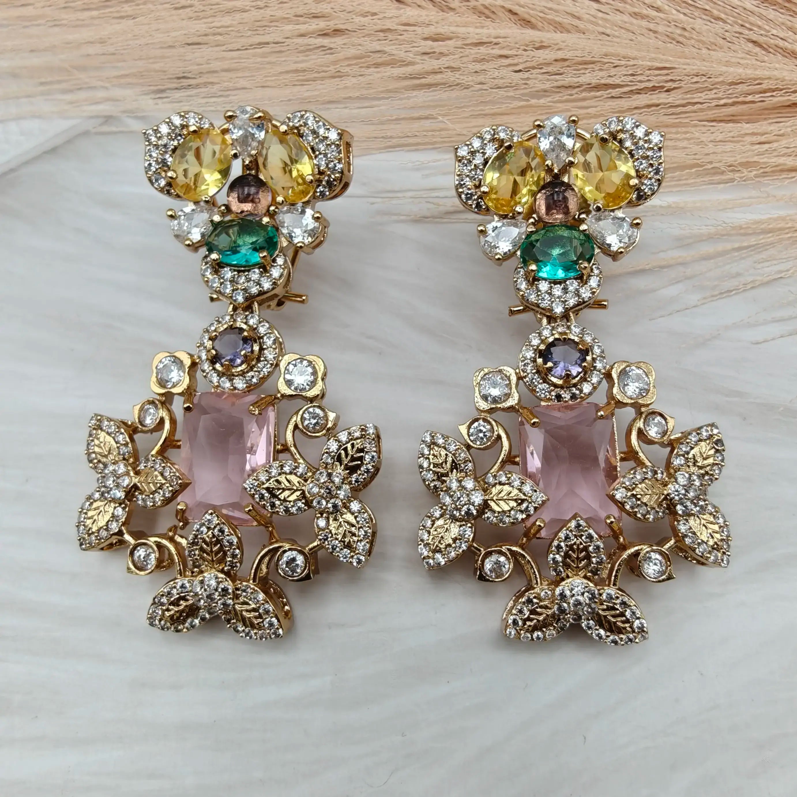 Sabyasachi Inspired Trisha Premium Earrings - Pink
