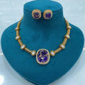 Khwaish Tourmaline Doublet Uncut Polki Necklace Set - Purple