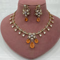 Shivangi Doublet and Uncut Moissanite Polki Necklace Set - Orange