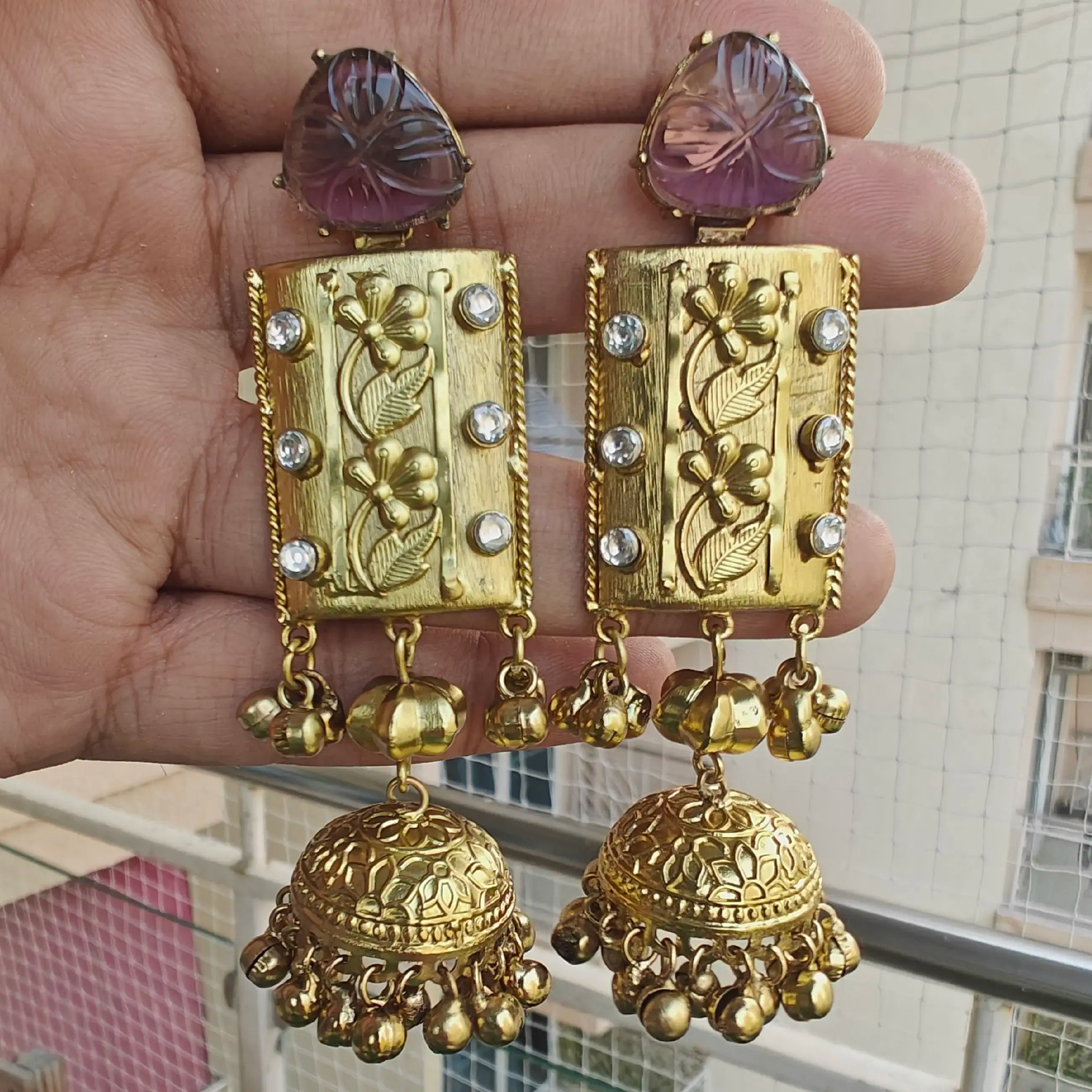 Aashna Hand Embossed Fusion Earrings - Wine