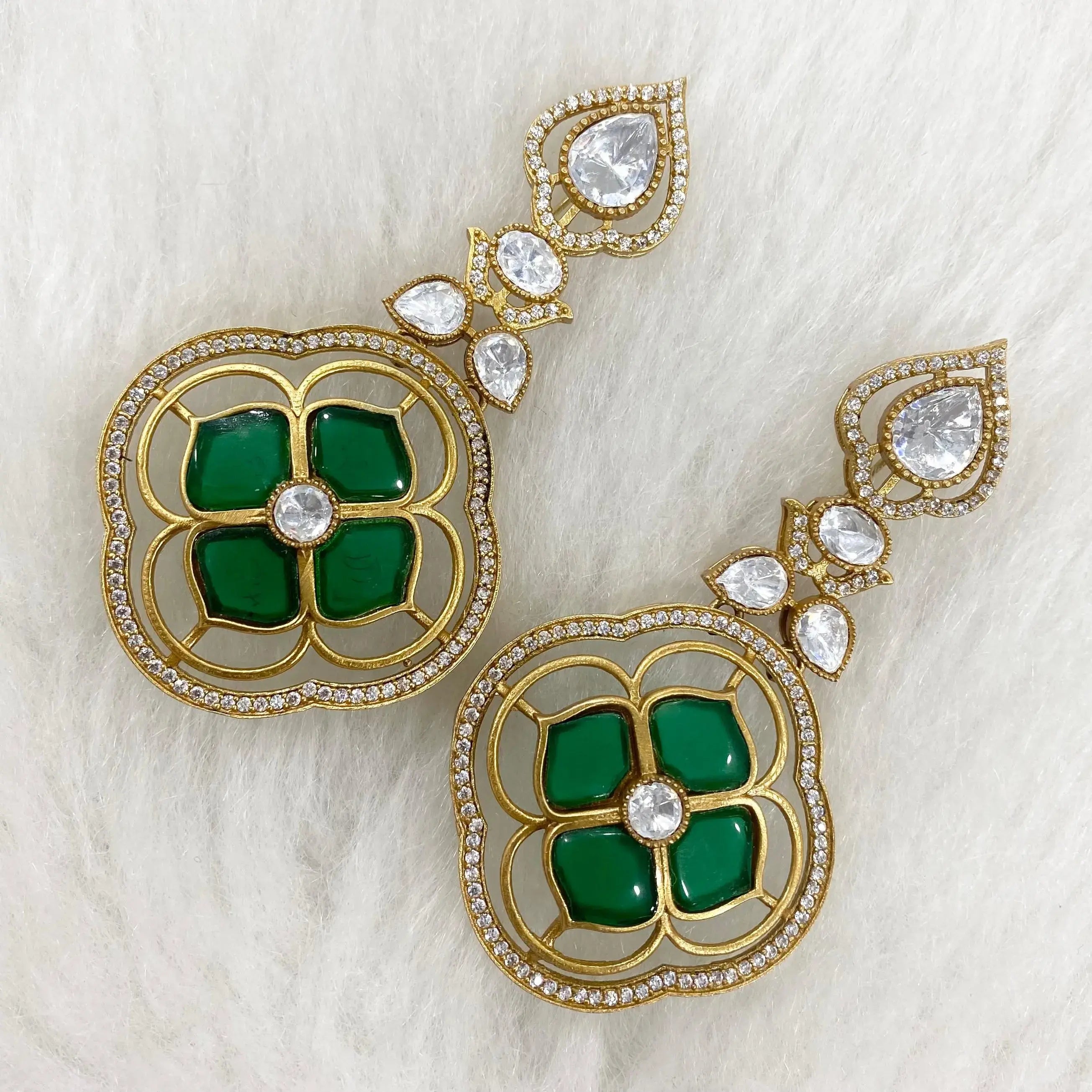 Parina Uncut Polki Takker Stone Earrings - Green