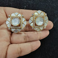 Moissanite And Talpe Stone Studs- White Shell