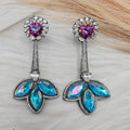Ketki Swarovski Crystal Cocktail Danglers- Purple N Turquoise
