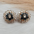 Fiore Moissanite Italian Enamel Studs- Black n beige