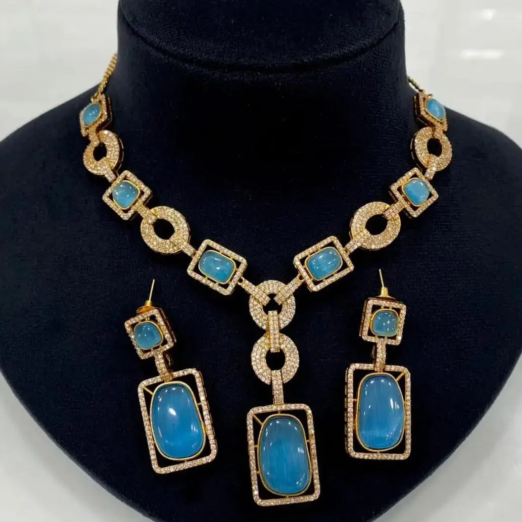 Ishq Monalisa Necklace Set- Sky Blue
