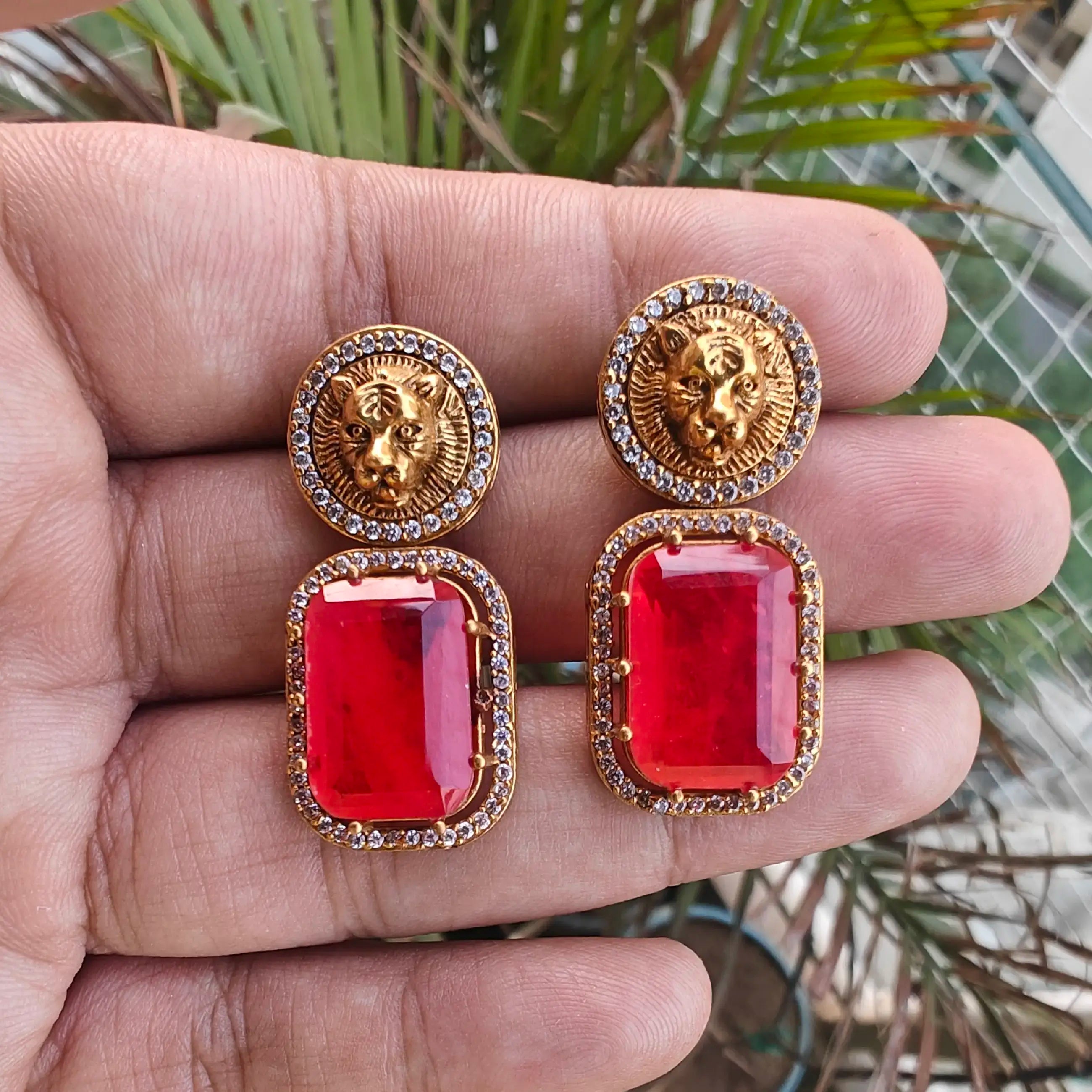 Sabyasachi Inspired Zahira Doublet Earrings- Red