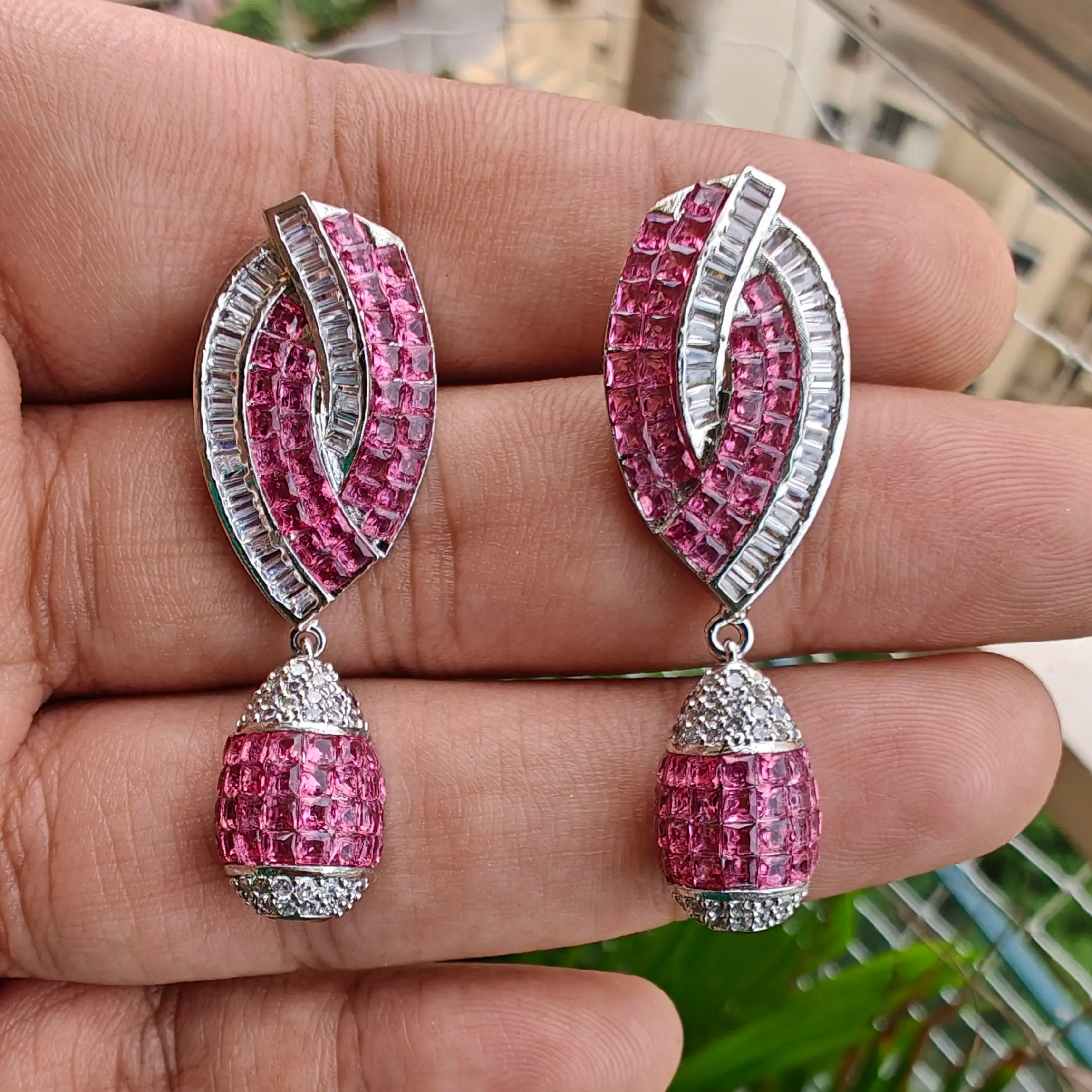 Lisha AD Baguette Earrings - Ruby