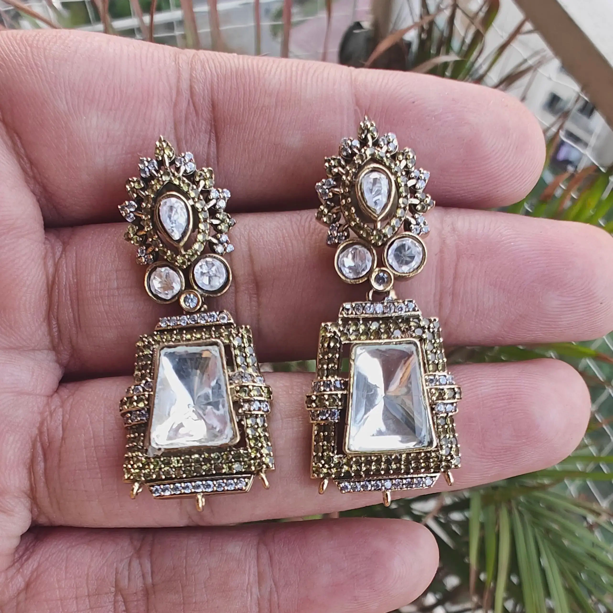 Faiza Uncut Moissanite Polki AD Earrings- Gold