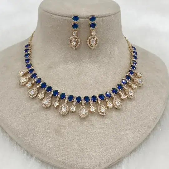 Ira Uncut Polki Necklace Set- Blue