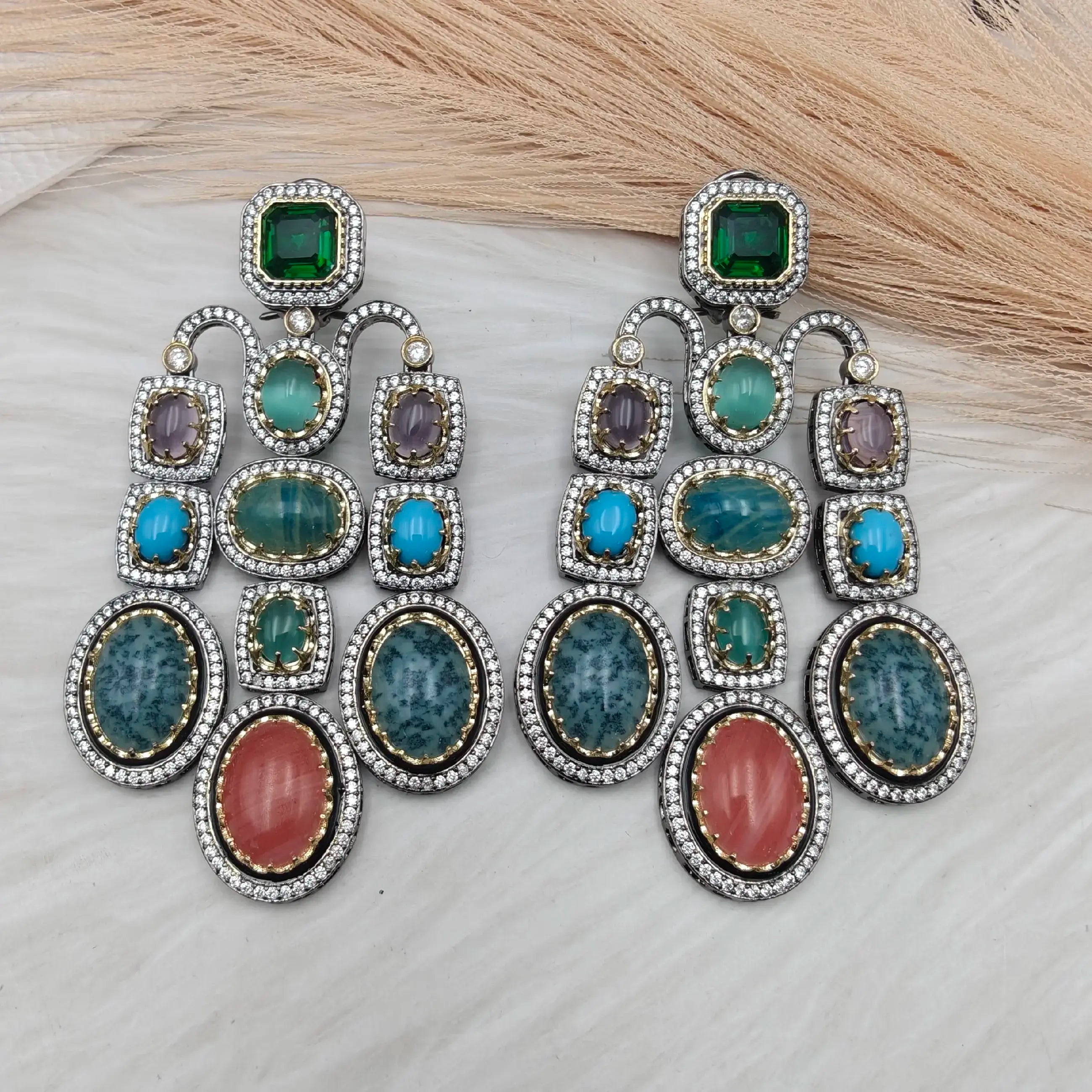 Sabyasachi Inspired Statement Tripti Chandelier Earrings - Green Multi