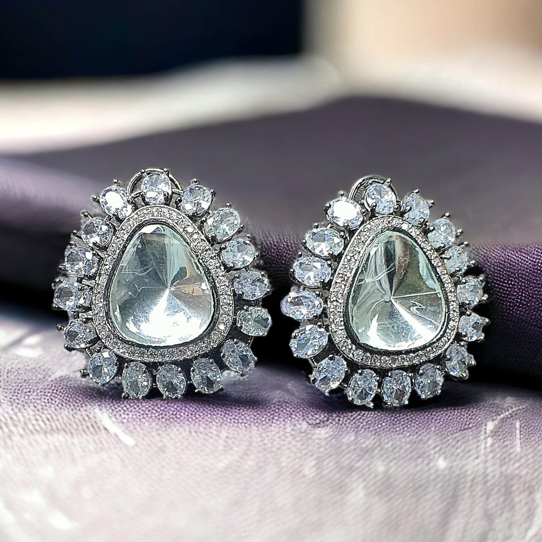 Premium Polki AD Studs- White