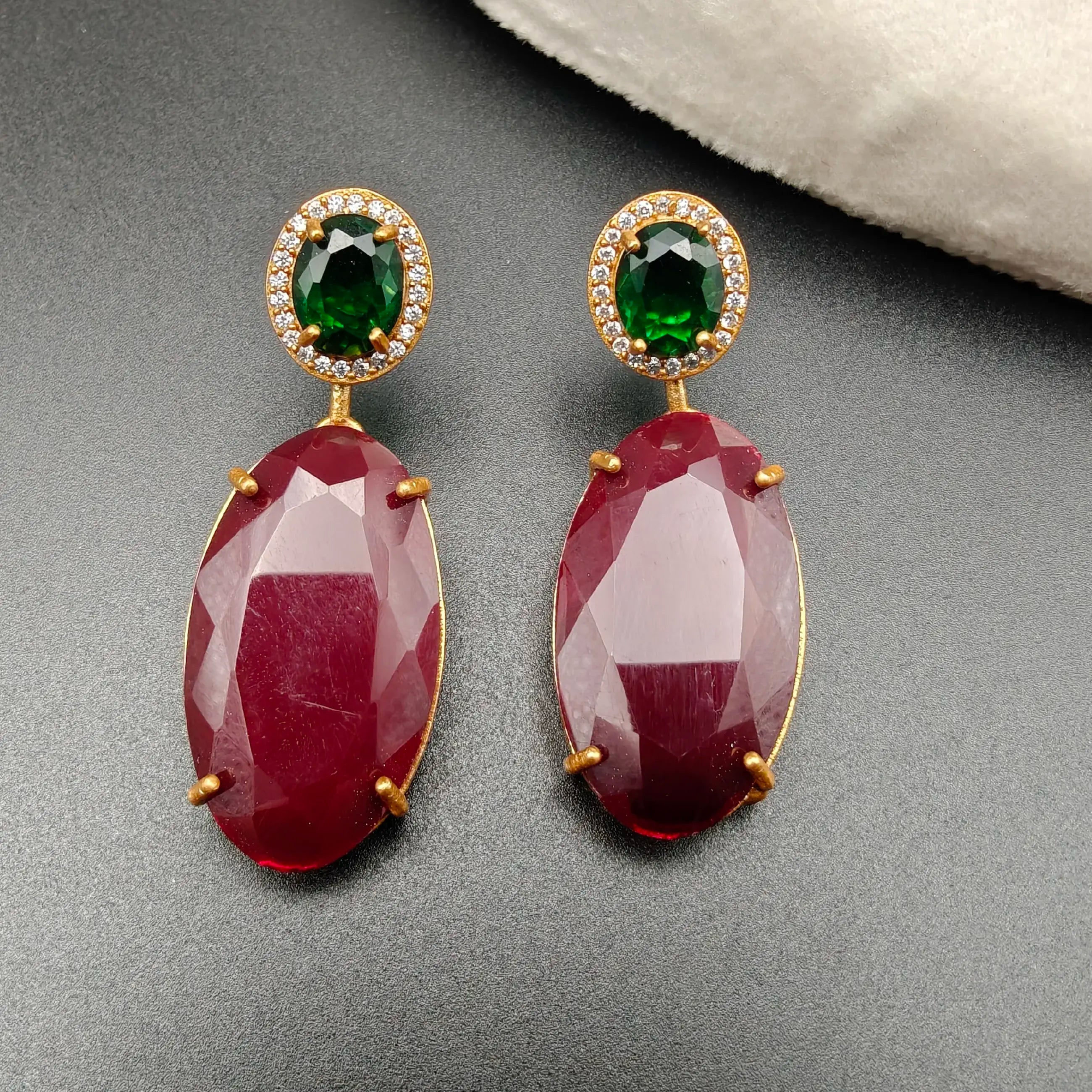 Farah Swarovski Crystal Danglers - Ruby Green