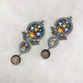 Tanjore Silver Replica Piya Earrings- Black