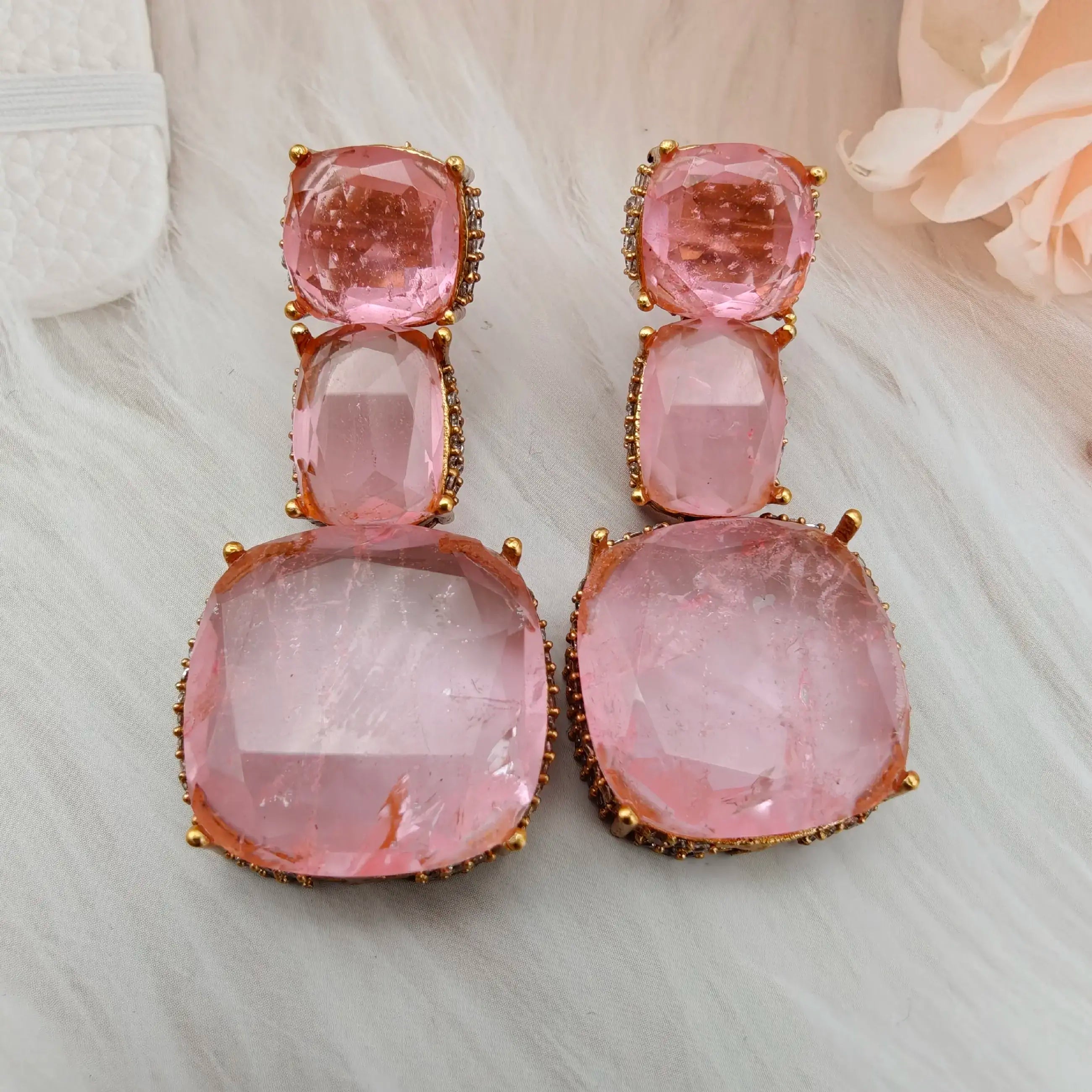 Sabya Inspired Vrinda Doublet Statement Earrings - Pink