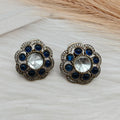 Niharika Uncut Polki Pota Stone Studs- Blue