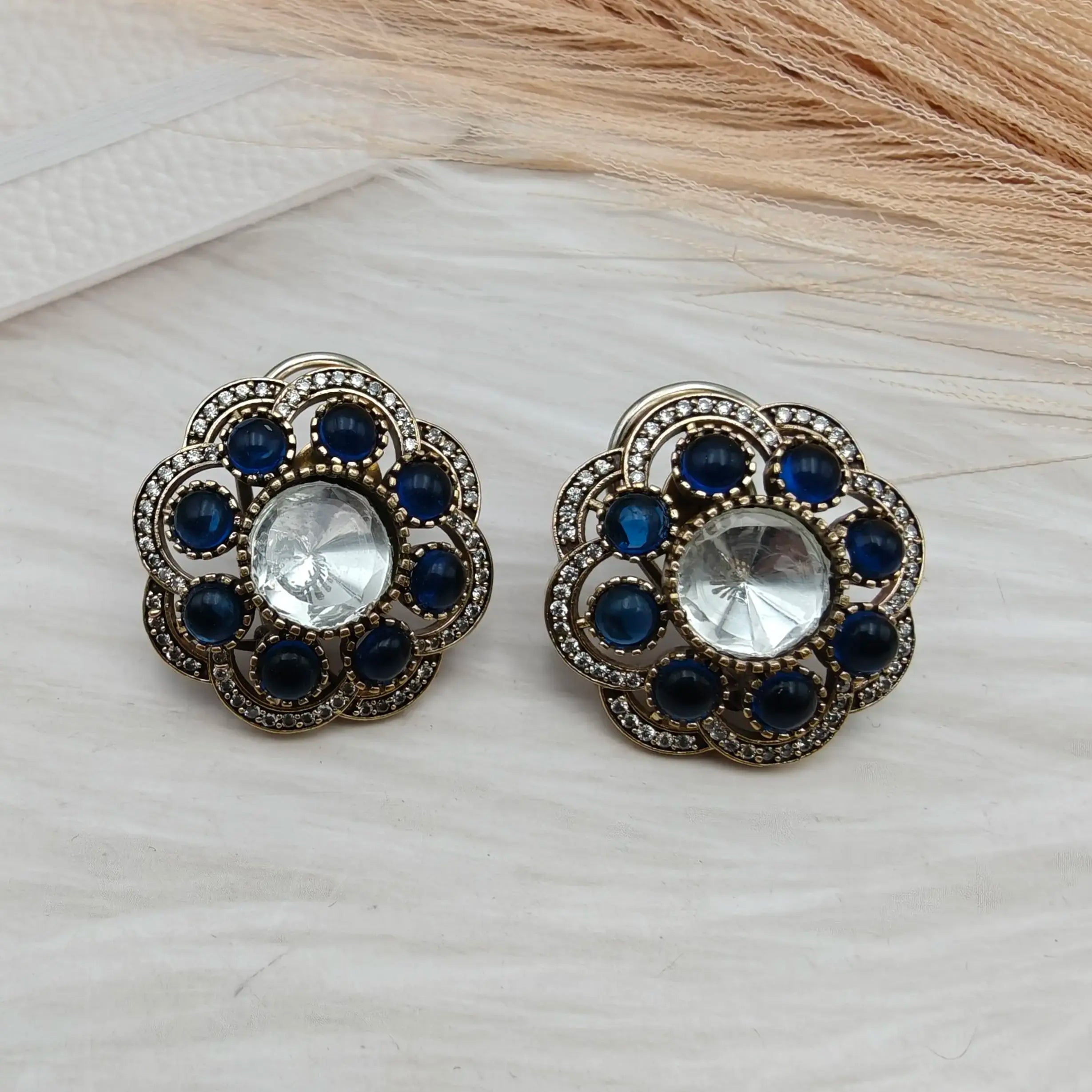 Niharika Uncut Polki Pota Stone Studs- Blue