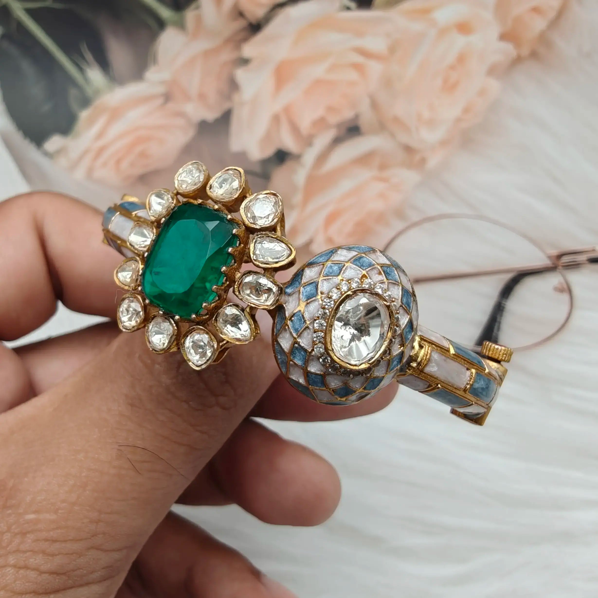 Bella Doublet n Italian Enamel Moissanite Bracelets- Emerald