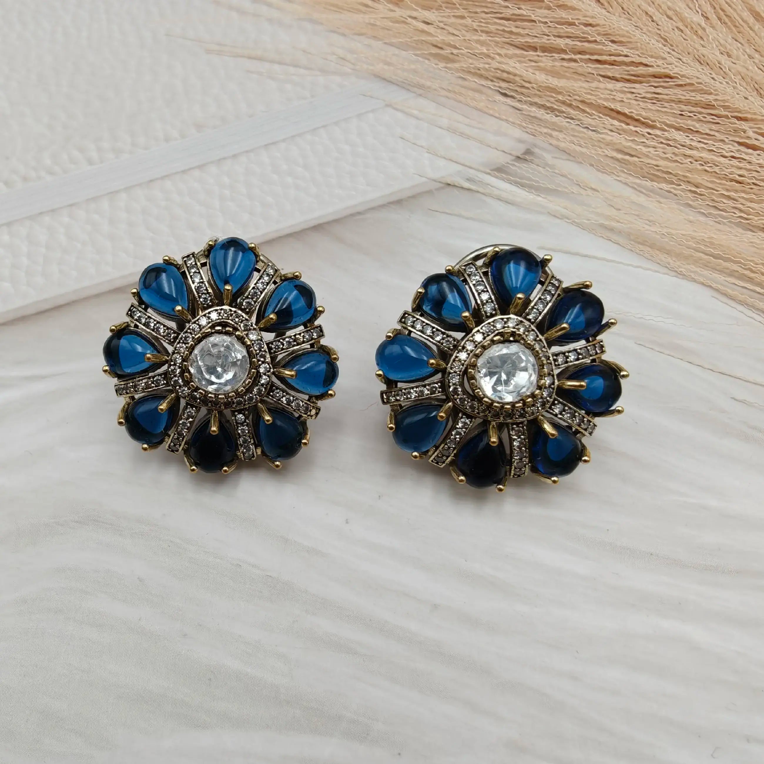 Aarini Pota Stone And Uncut Polki Studs- Blue