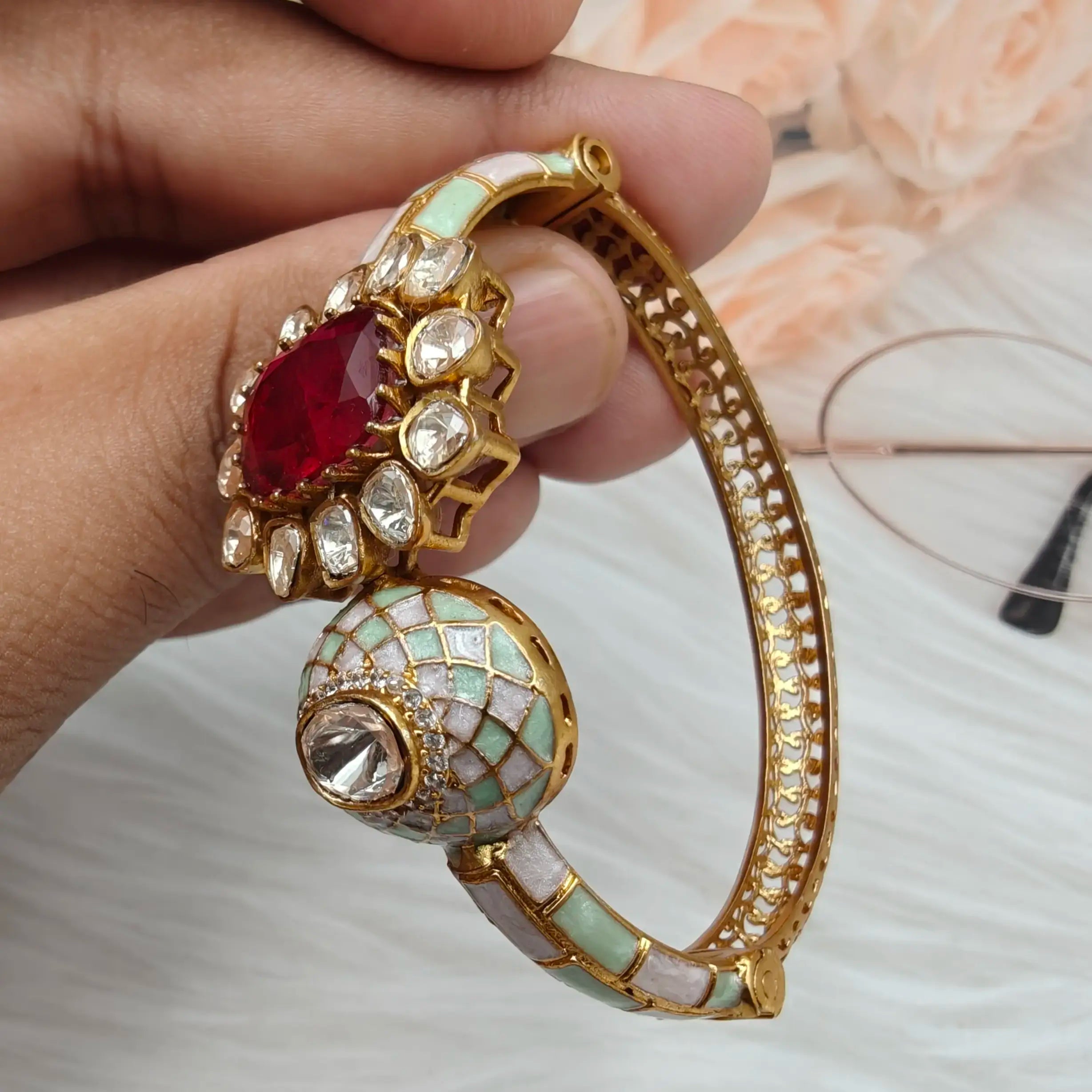 Bella Doublet n Italian Enamel Moissanite Bracelets- Ruby