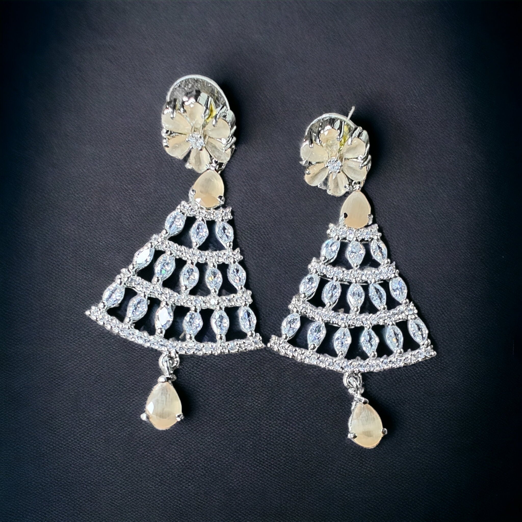 Tia Stylish AD Earrings- Peach N White