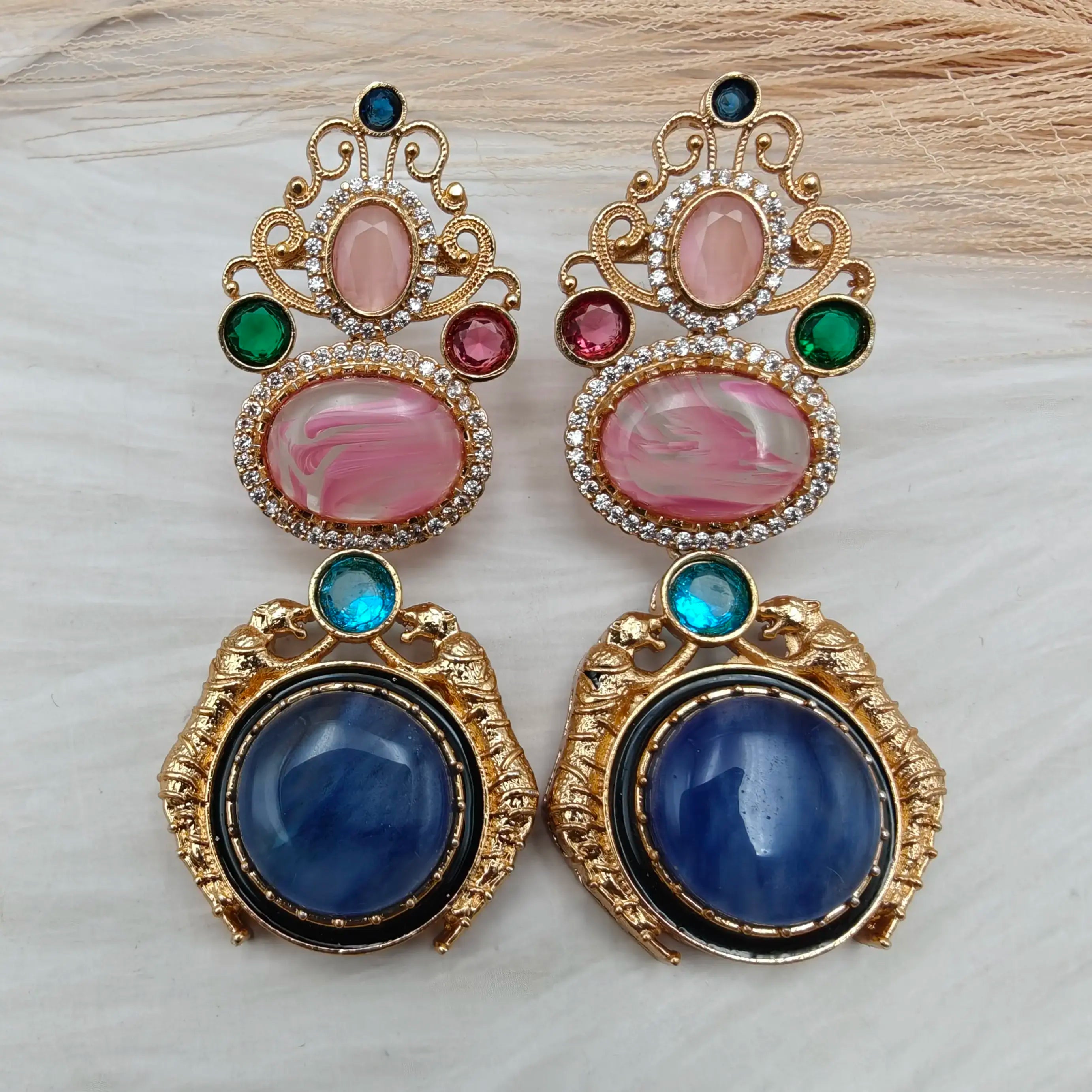 Navrang Jaguar Earrings - Pink n Blue