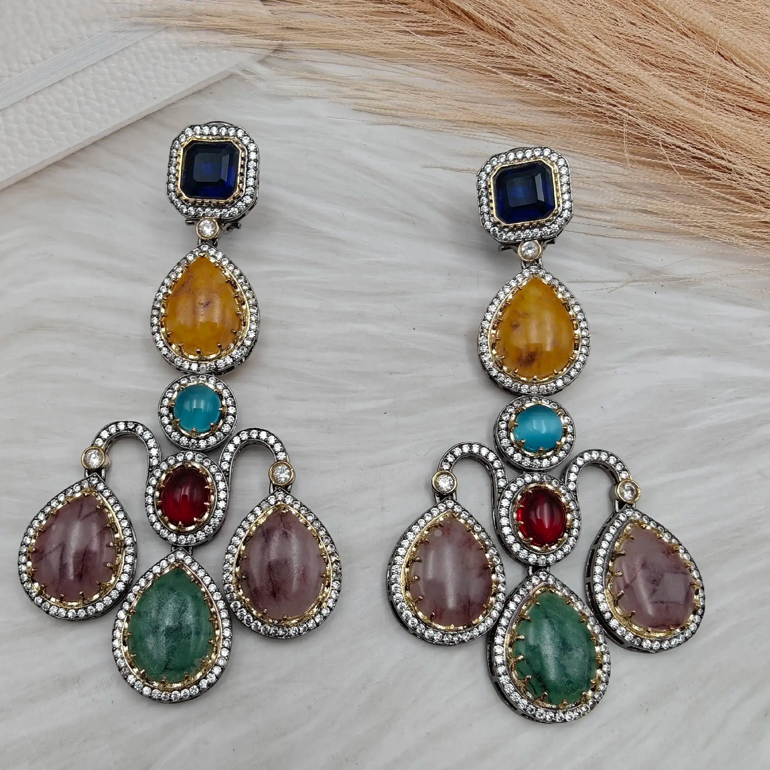 Sabyasachi Inspired Eklavya Premium Earrings - Blue Multi