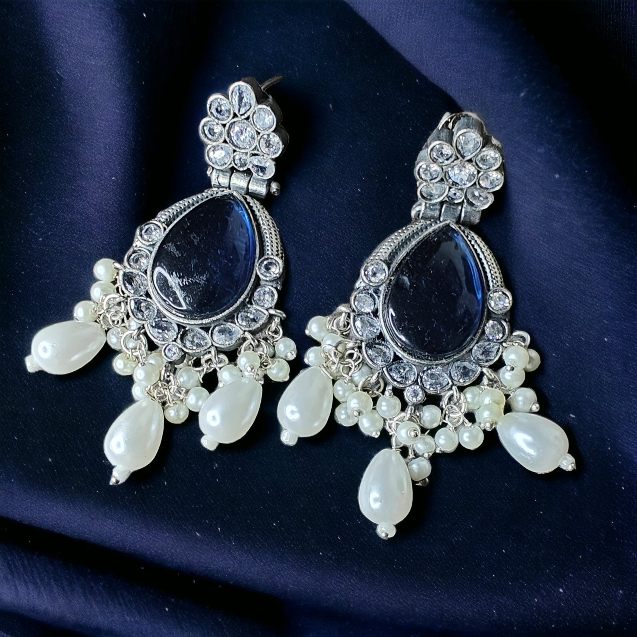 Navya Silver Replica Brass Earrings- Blue