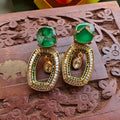 Rahat Doublet Baguette AD Statement Earrings - Metallic Green